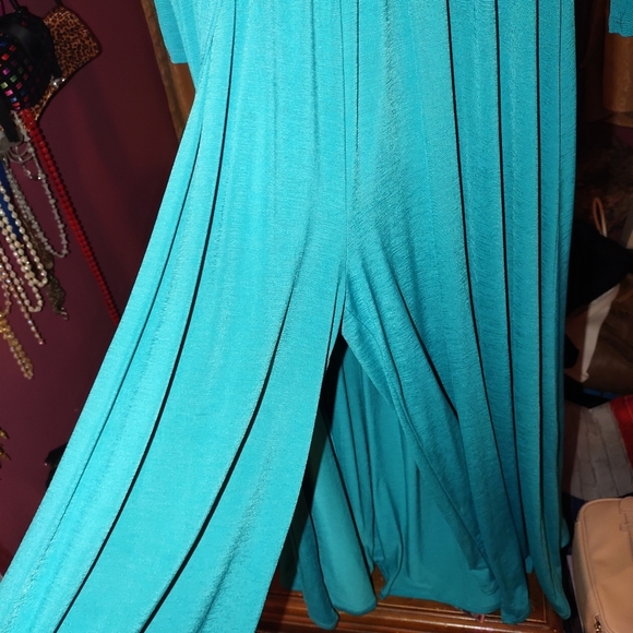 Lucky & Blessed One Piece Teal Pant Suit With Attached Floor Length Skirt M - Picture 3 of 5